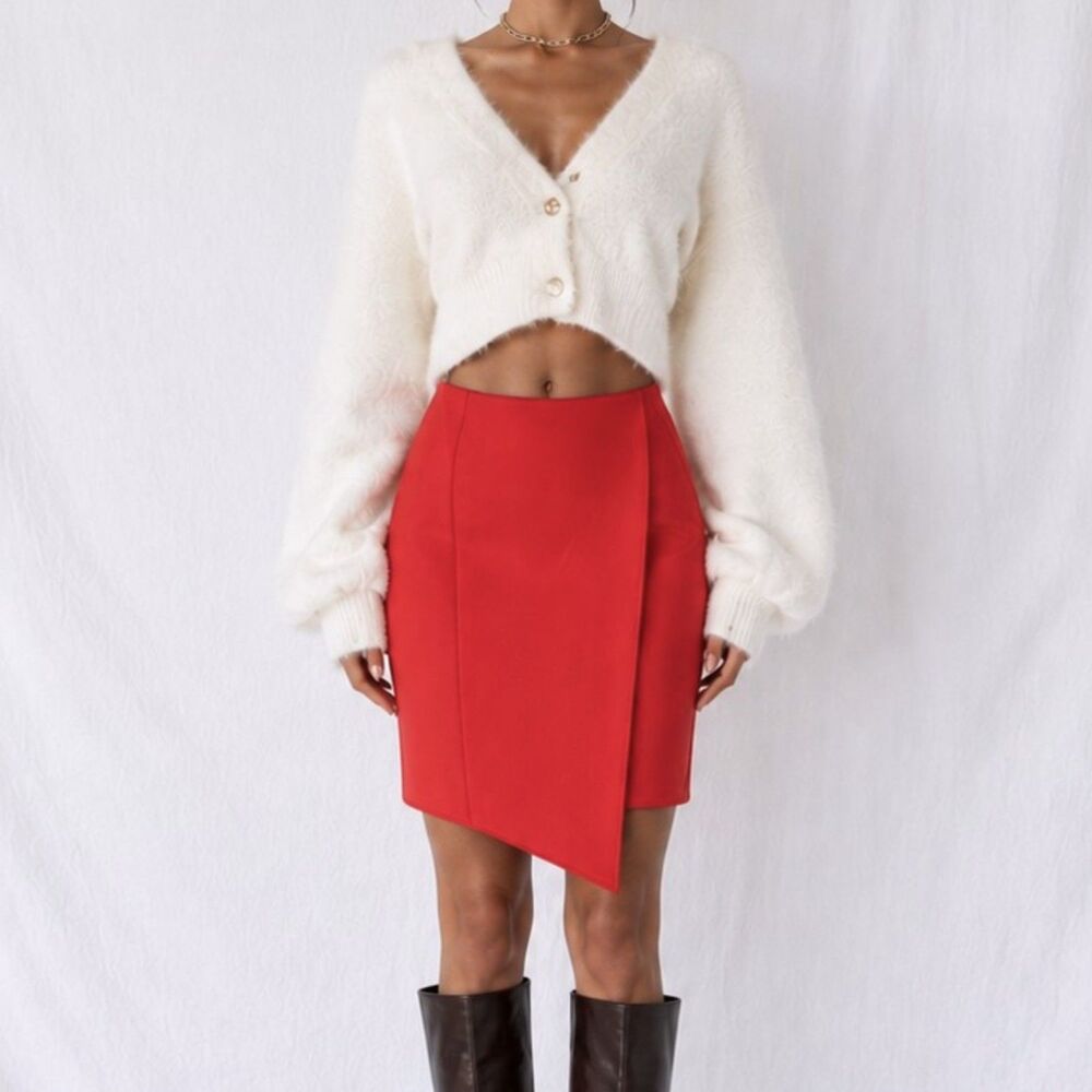 Vintage Y2K 90s Neon Pink High Waisted Asymmetric Mini Bodycon Skirt Size XS/S